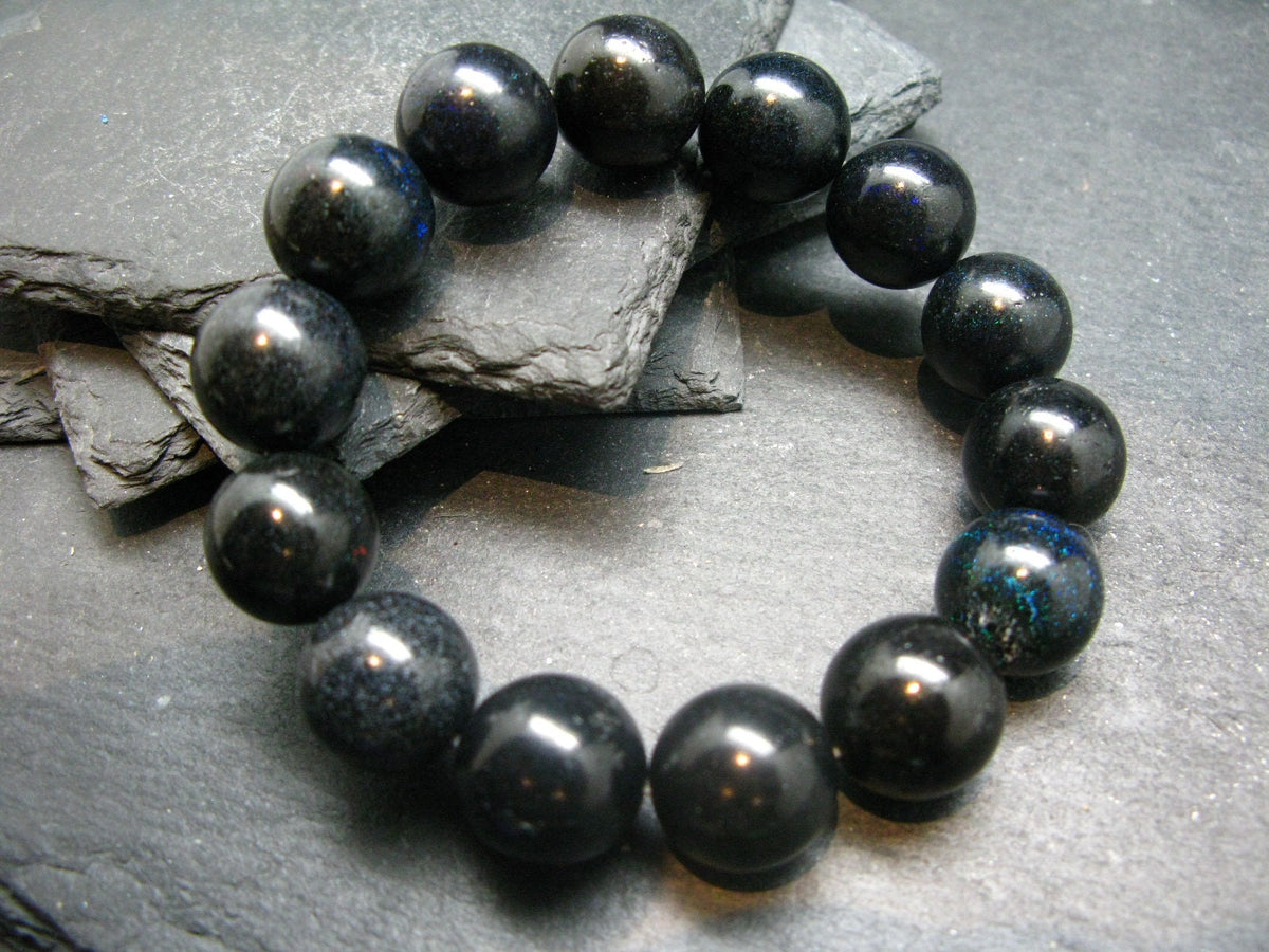 Black Opal Genuine Bracelet ~ 7 Inches ~ 15mm Round Beads