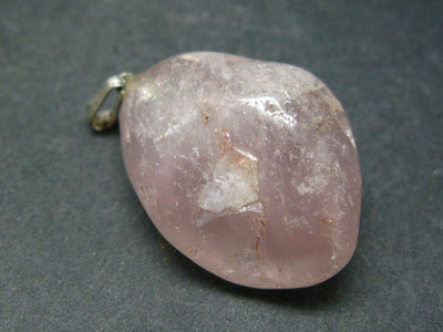 Lithium Quartz Tumbled Stone Silver Pendant From Brazil - 1.6" - 13.60 Grams