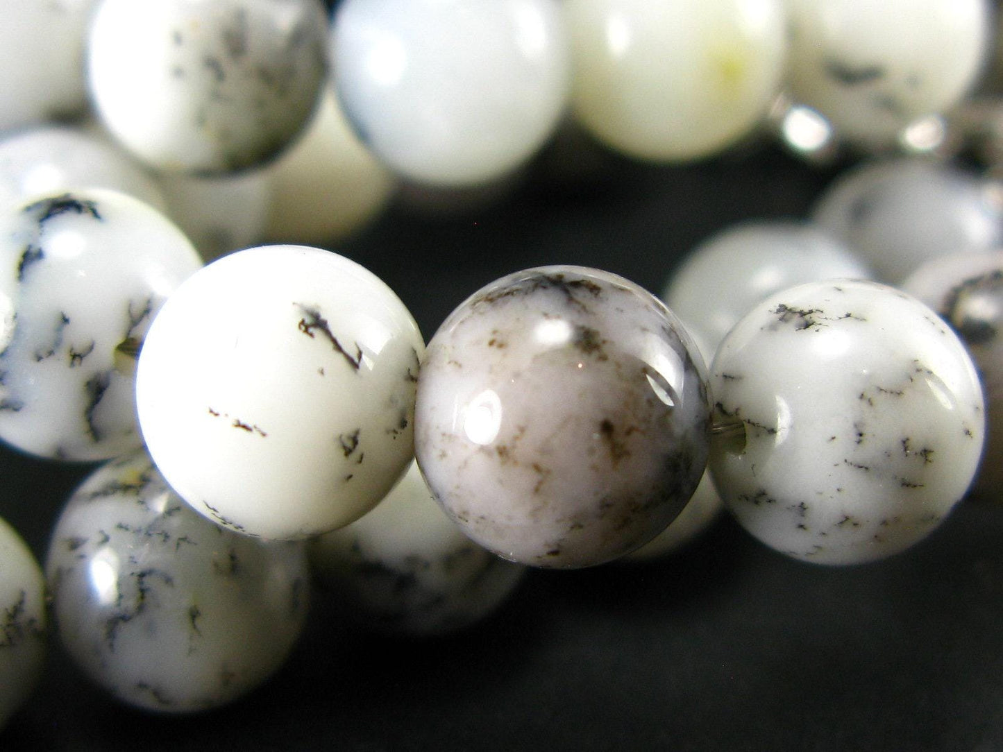 Merlinite Moss Agate Necklace Beads From Brazil - 19" - 8mm Round Beads