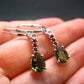 Moldavite Tektite & Red Garnet Silver Earrings from Czech Republic - 2.62 Grams