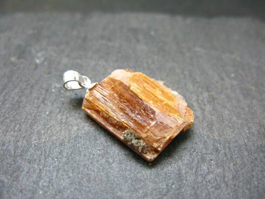 Orange Kyanite Crystal Silver Pendant From Tanzania - 1.1" - 3.33 Grams