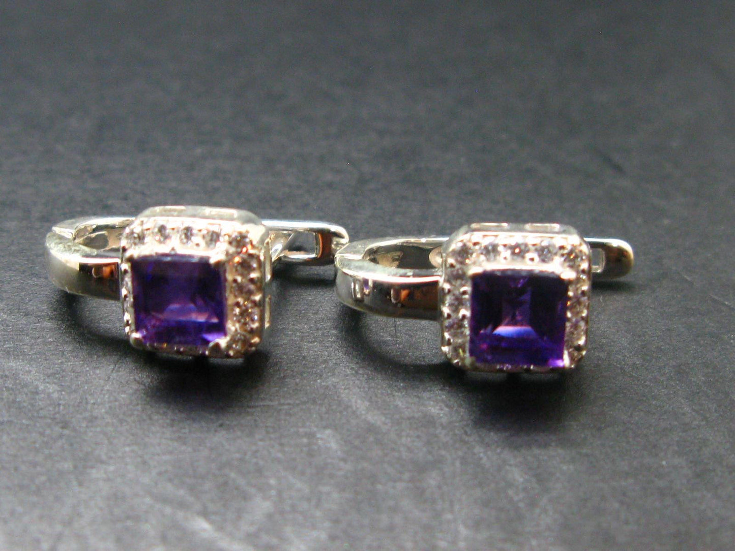 Faceted Natural Amethyst 925 Sterling Silver Earrings - 0.7" - 3.44 Grams