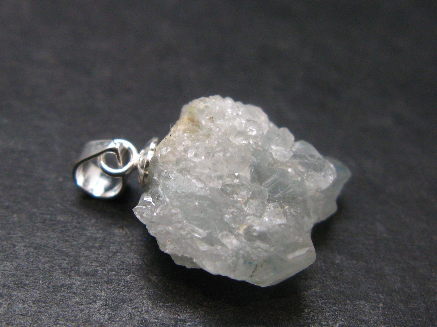 Rare Raw Blue Euclase Gem Crystal Silver Pendant from Zimbabwe - 0.8" - 2.23 Grams
