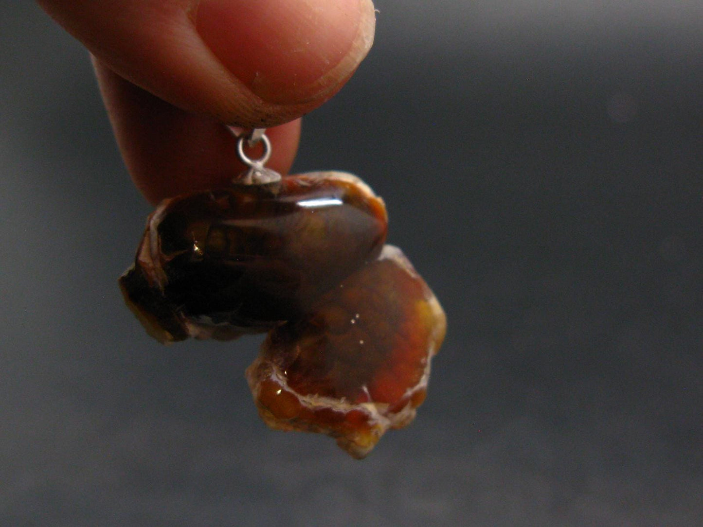 Fire Agate Silver Pendant From Mexico - 1.1" - 4.74 Grams