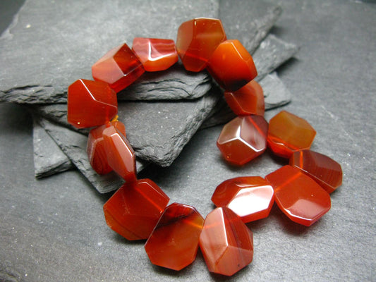Carnelian Genuine Bracelet ~ 7 Inches ~ 18mm Facetted Beads