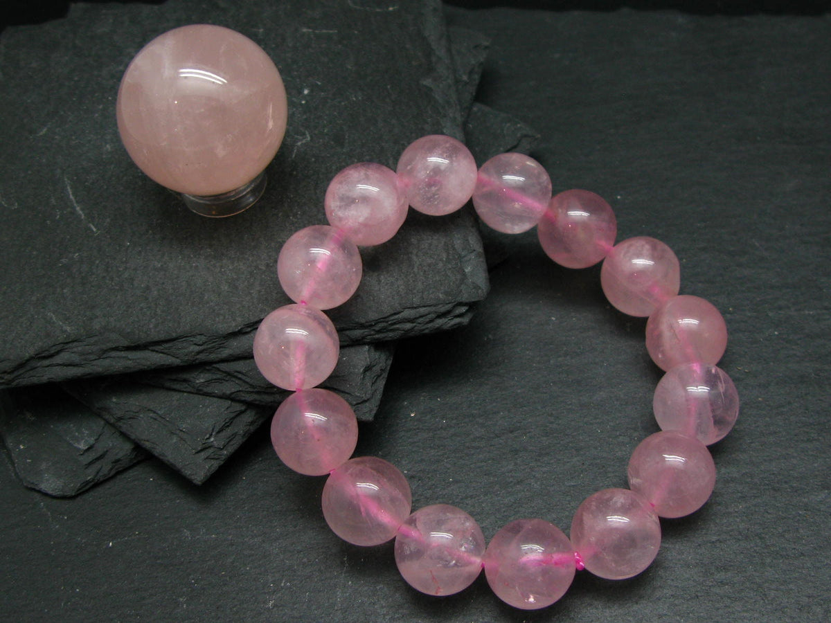 Rose Quartz Genuine Bracelet ~ 7 Inches ~ 14mm Round Beads
