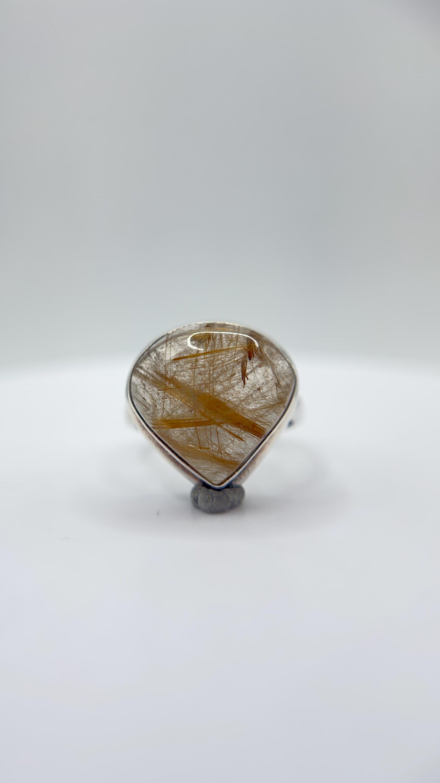 Golden Rutilated Quartz Ring – Teardrop Rutile Crystal Statement Jewelry - Size 10