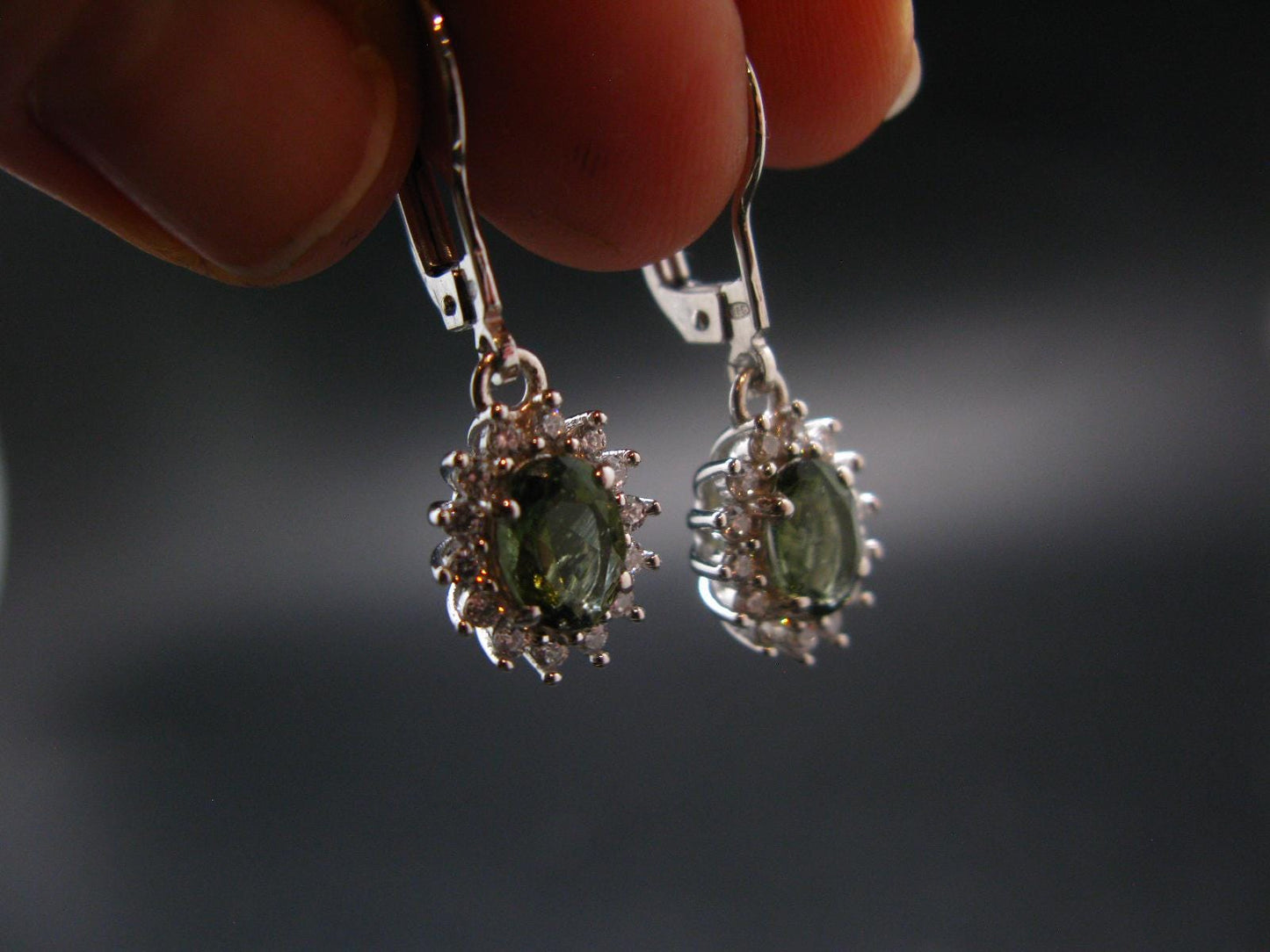 Moldavite Tektite Silver Earrings from Czech Republic - 3.41 Grams