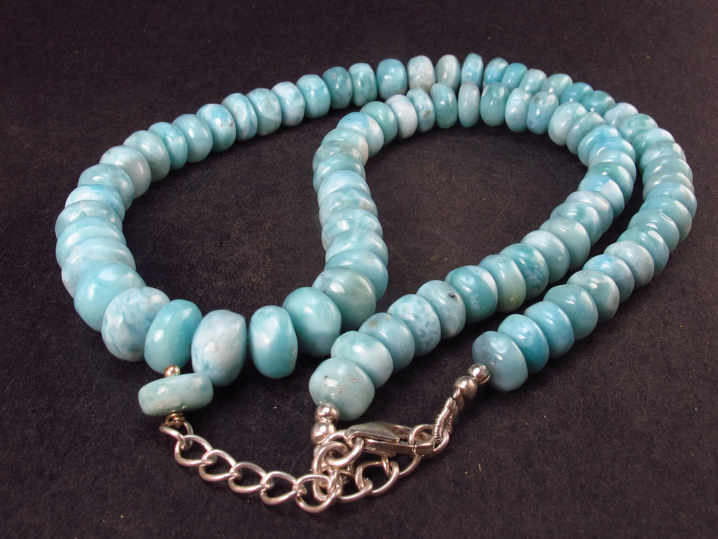 Larimar Necklace Rondelle Beads From Dominican Republic - 19.5" - 30 Grams