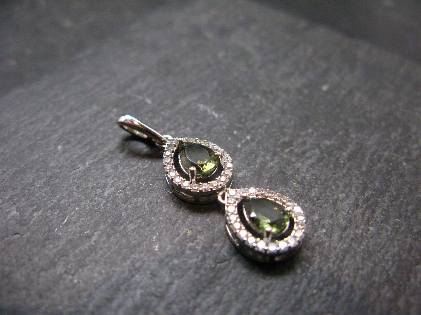 Moldavite Tektite Silver Pendant from Czech Republic - 1.3" - 2.28 Grams