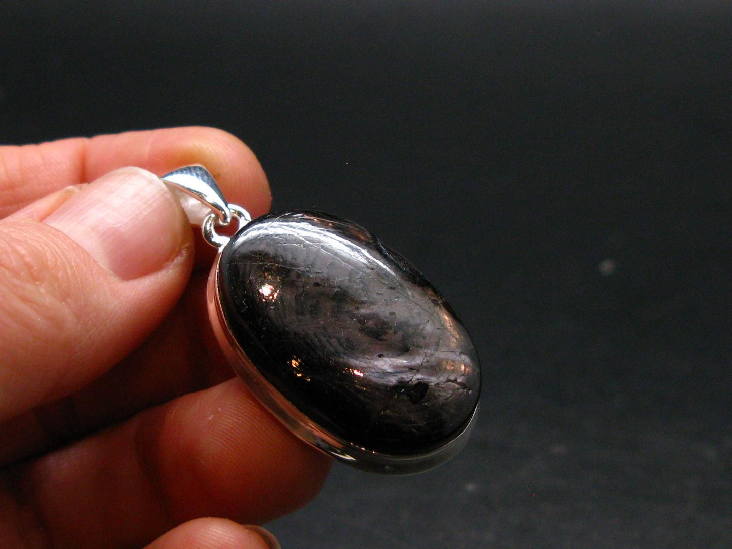 Tumbled Hypersthene Silver Plated Pendant From Canada - 1.6" - 10.01 Grams