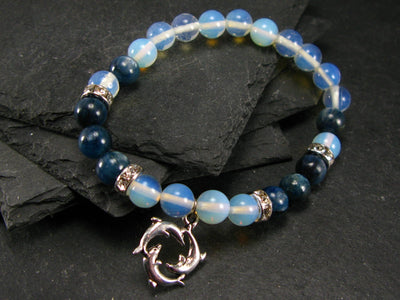 Blue Kyanite & Opalite Genuine Bracelet ~ 7 Inches ~ 8mm Round Beads