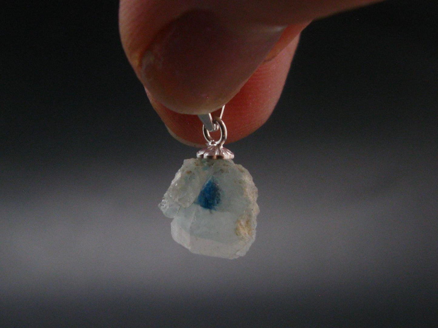 Rare Raw Blue Euclase Gem Crystal Silver Pendant from Zimbabwe - 0.6" - 1.45 Grams