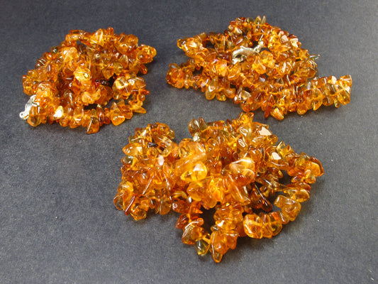 Fantastic Set of Three Natural Citrine Gems Freeform Bead Necklace - 18" Each