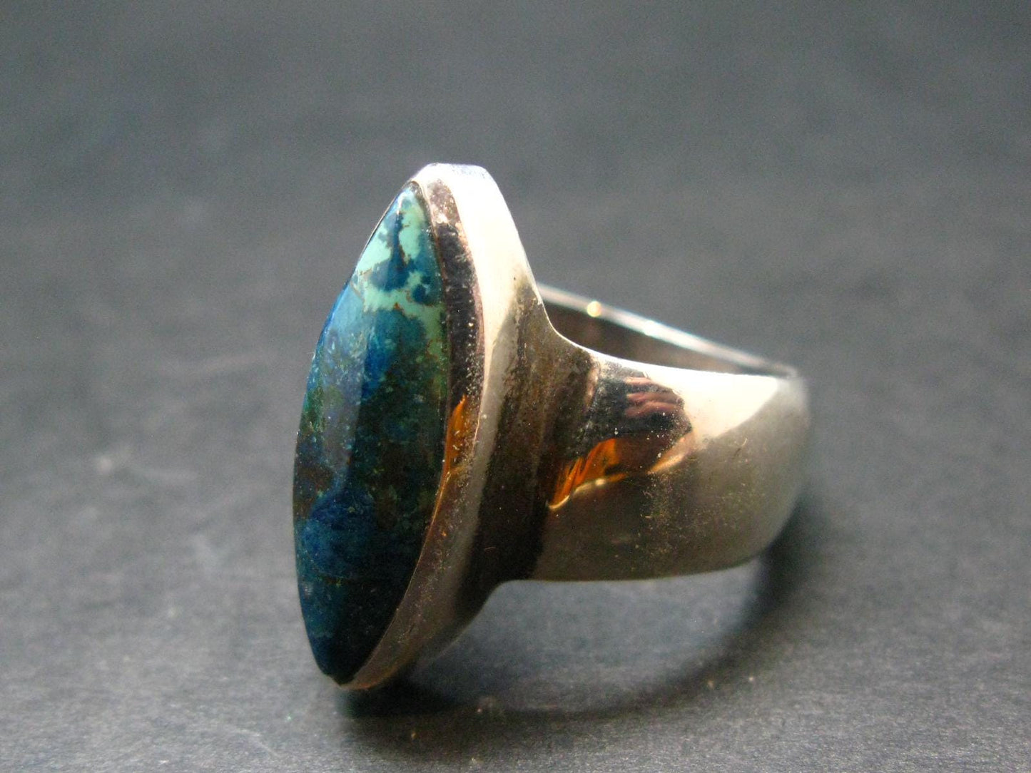 Quantum Quattro Shattuckite Malachite Dioptase Chrysocola Ring in SS From Namibia - Size 8 - 9.42 Grams