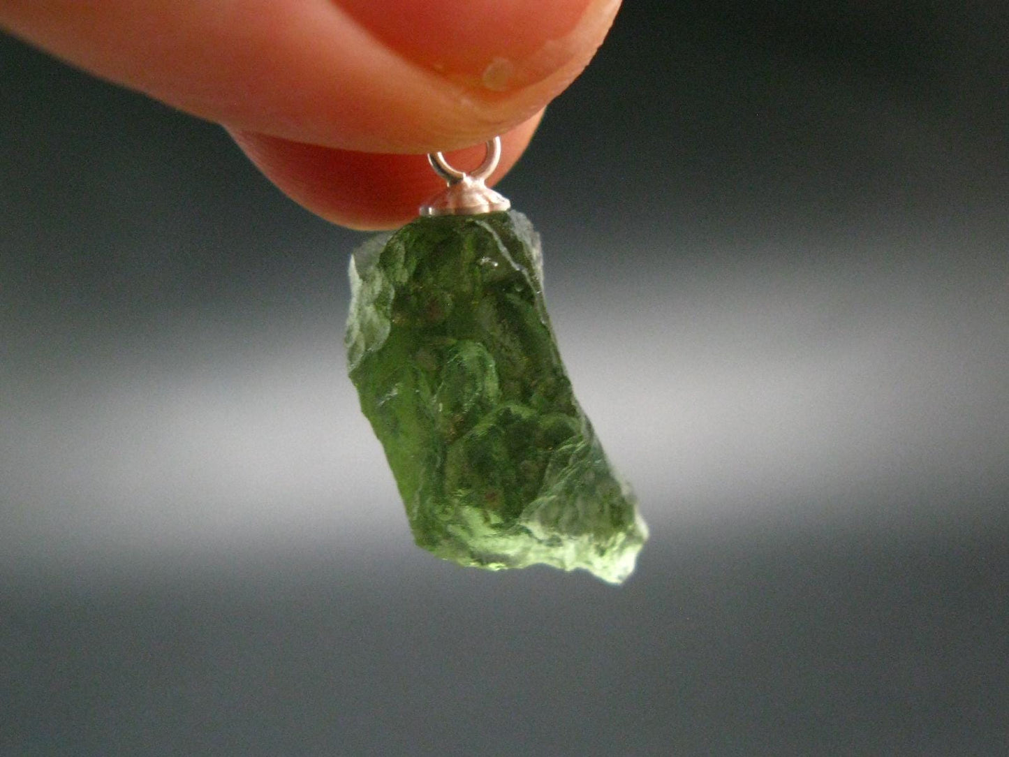 Moldavite Tektite Silver Pendant from Czech Republic - 0.9" - 1.52 Grams