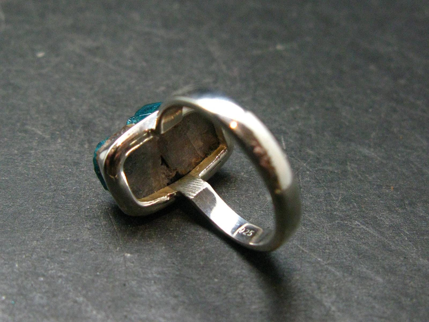 Emerald Green Dioptase Crystal Silver Ring from Congo - 6.49 Grams - Size 8