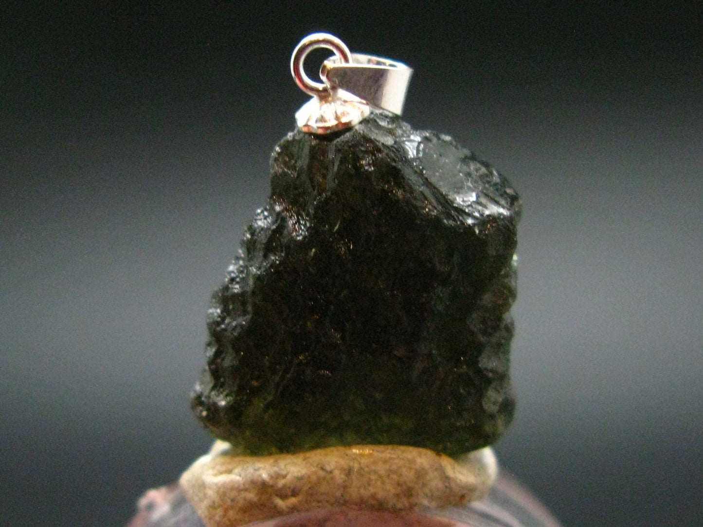 Moldavite Tektite Silver Pendant from Czech Republic - 1.0" - 3.28 Grams