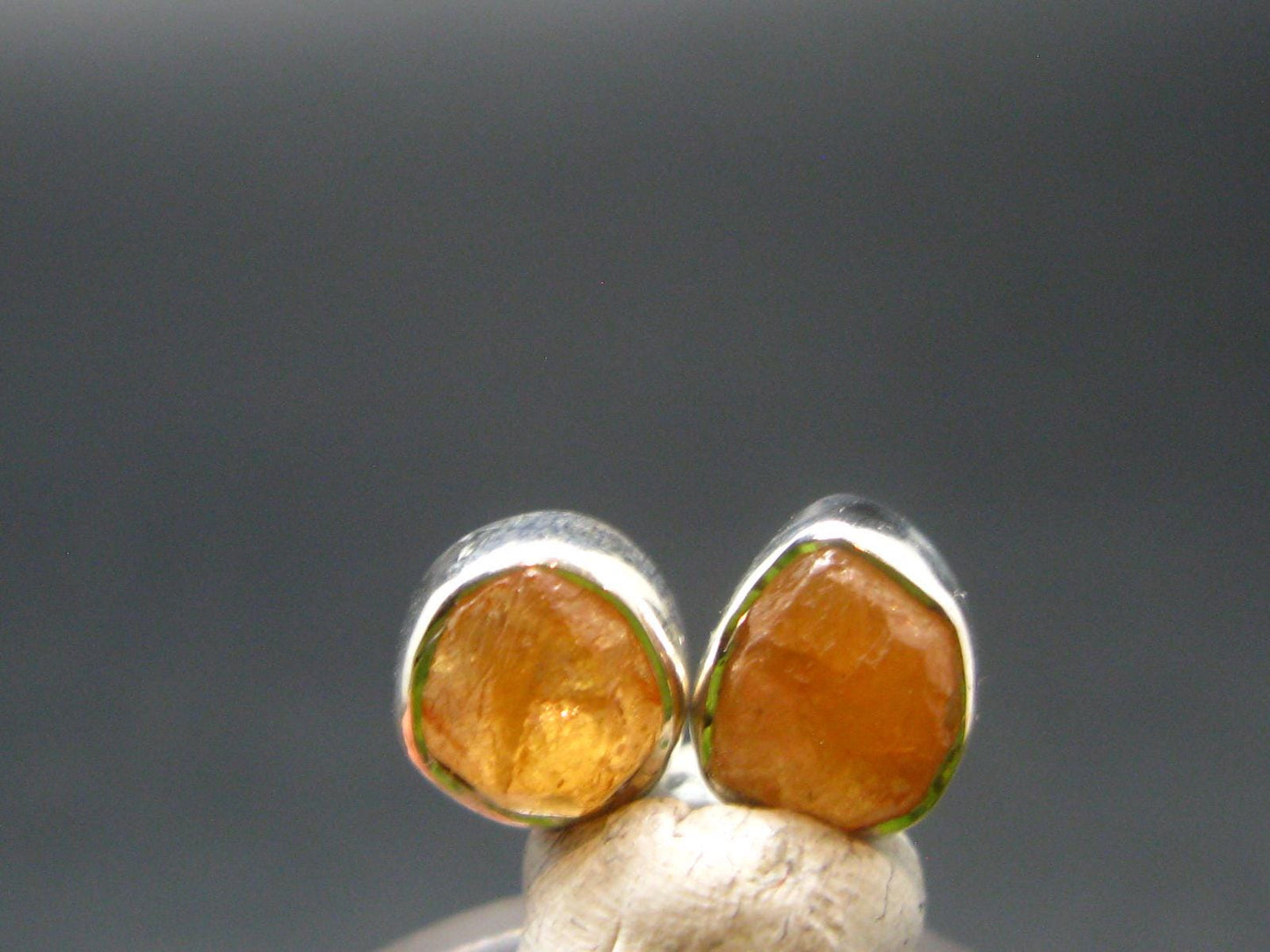 Spessartine Garnet Silver Stud Earrings From Tanzania - 0.6" - 1.67 Grams