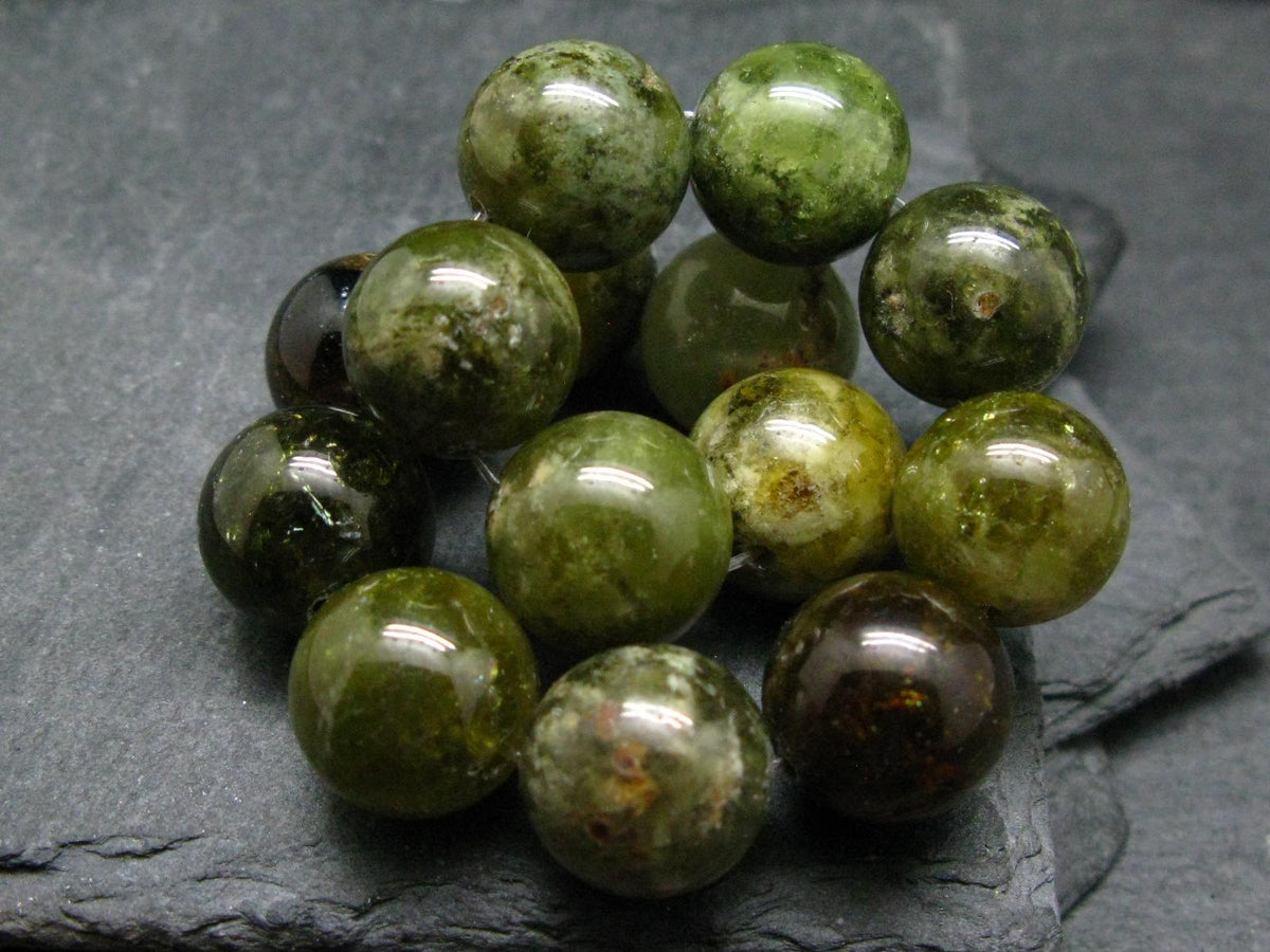 AAA Grade Grossular Green Garnet Genuine Bracelet ~ 7 Inches ~ 14mm Round Beads