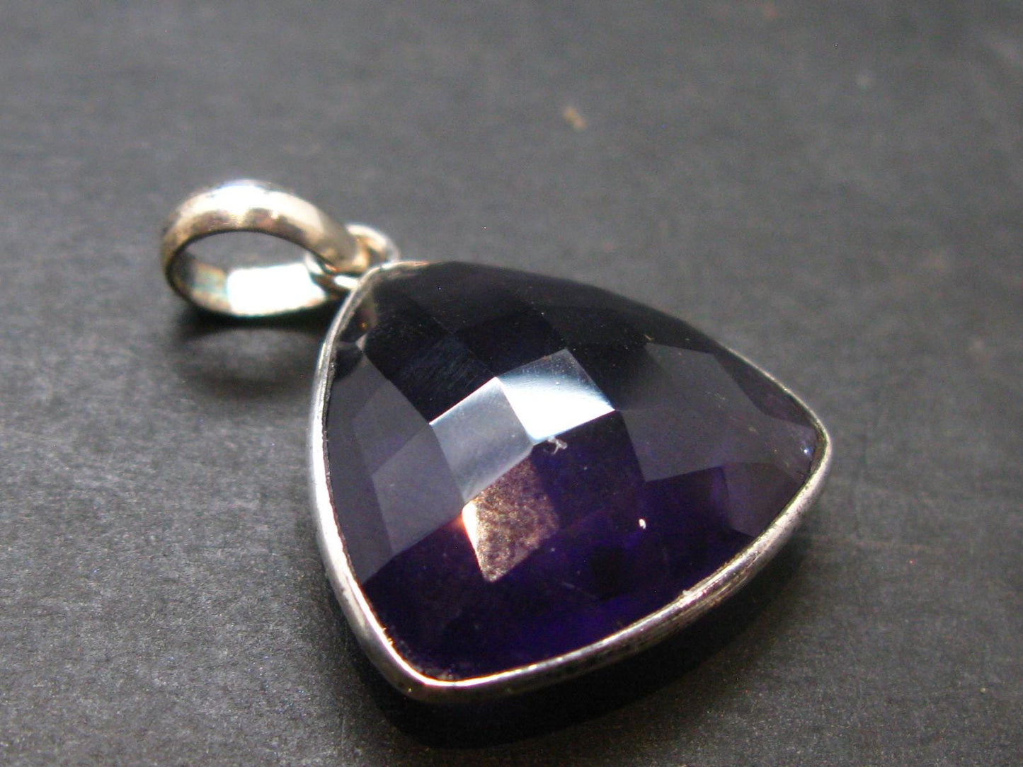 Large Genuine Rich Purple Amethyst Sterling Silver Pendant From Brazil - 1.1" - 4.0 Grams