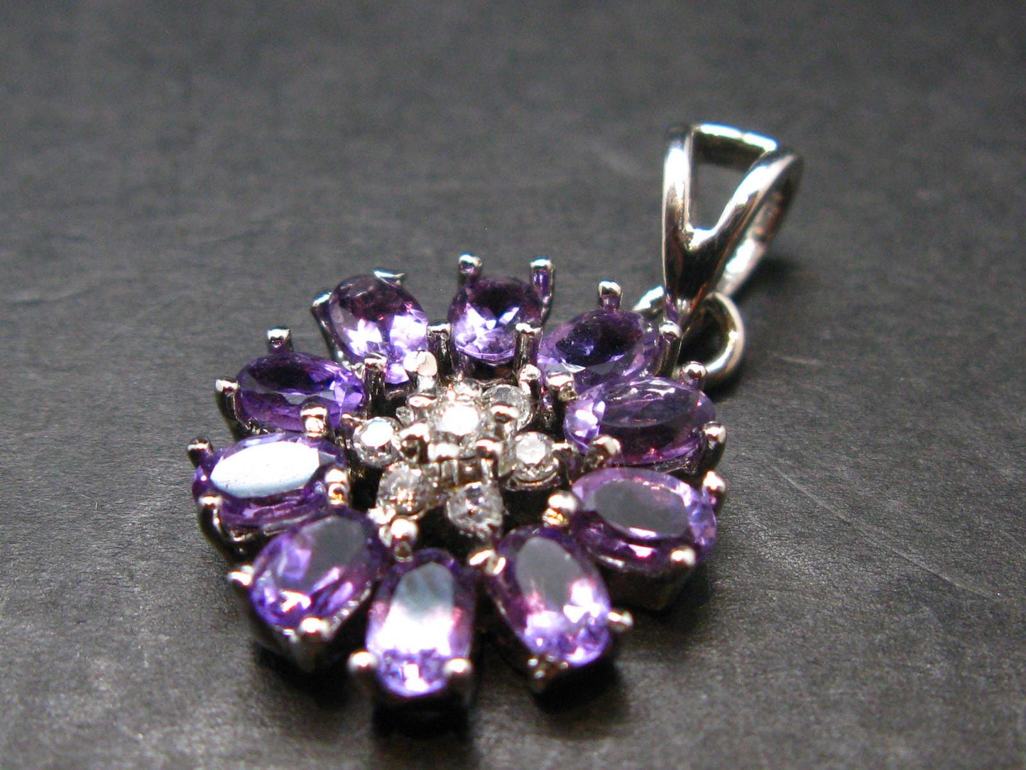 Rich Purple Faceted Amethyst Sterling Silver Pendant From Brazil - 1.0" - 3.56 Grams