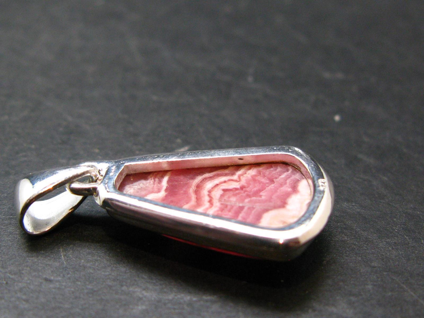Rhodochrosite Silver Plated Pendant From Argentina - 1.3" - 5.54 Grams