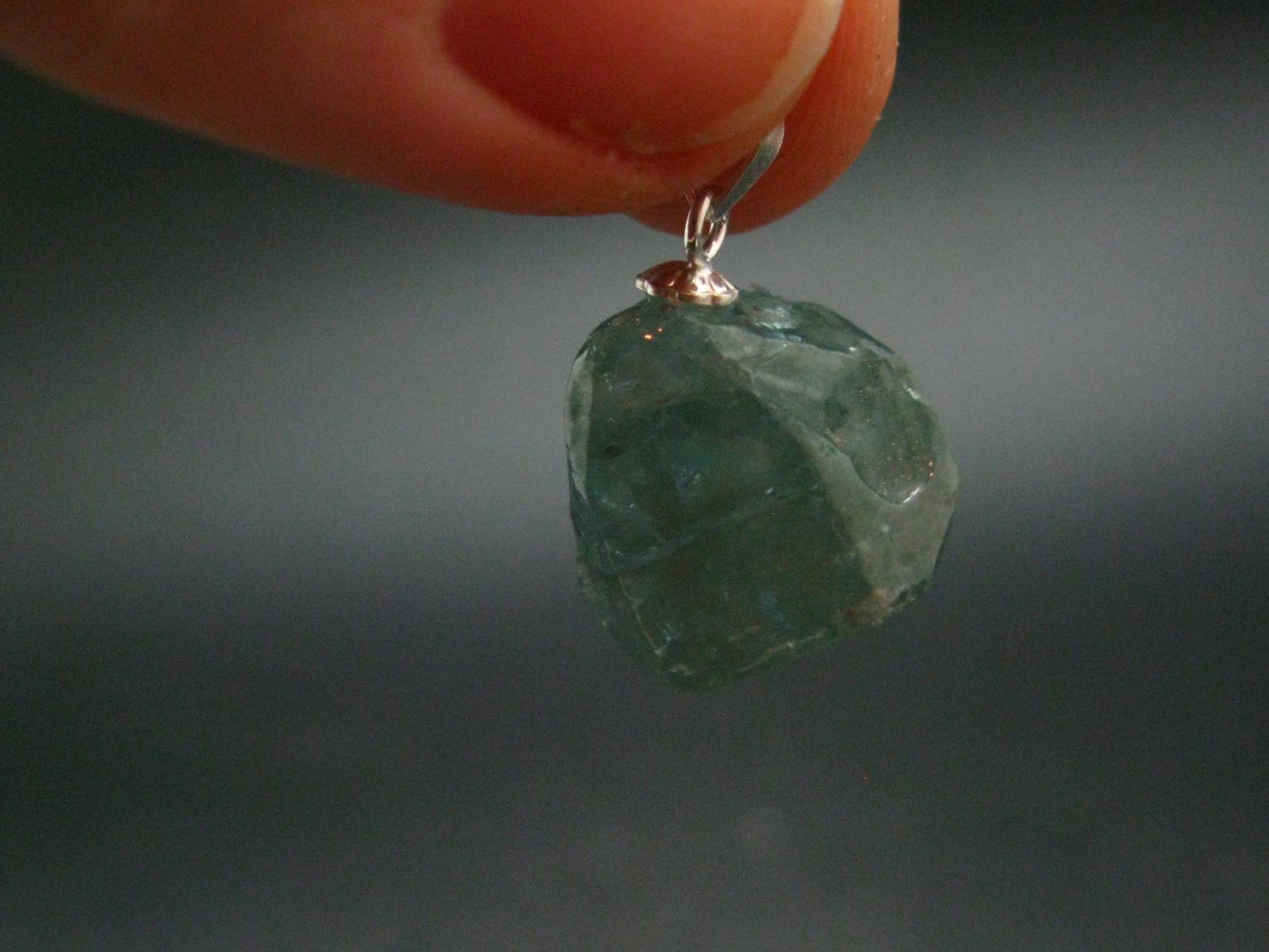 Starlight Genuine Raw Blue Zircon Gem Crystal Silver Pendant From Cambodia - 0.8" - 4.56 Grams