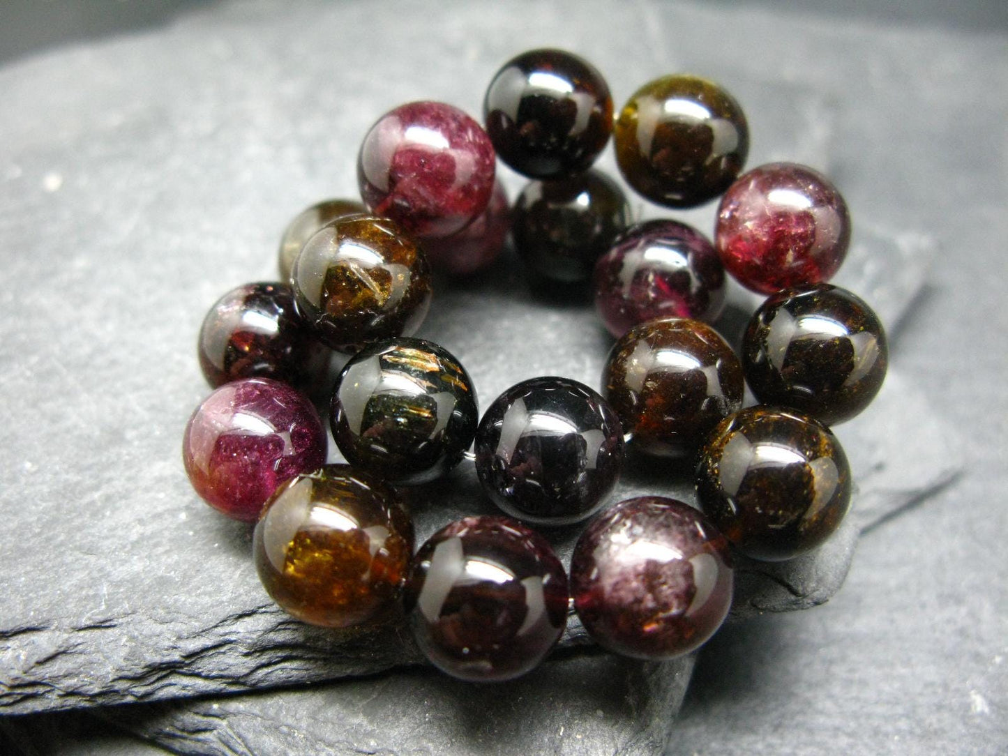 Watermelon Bicolor Tourmaline Genuine Bracelet ~ 7 Inches ~ 11mm Round Beads