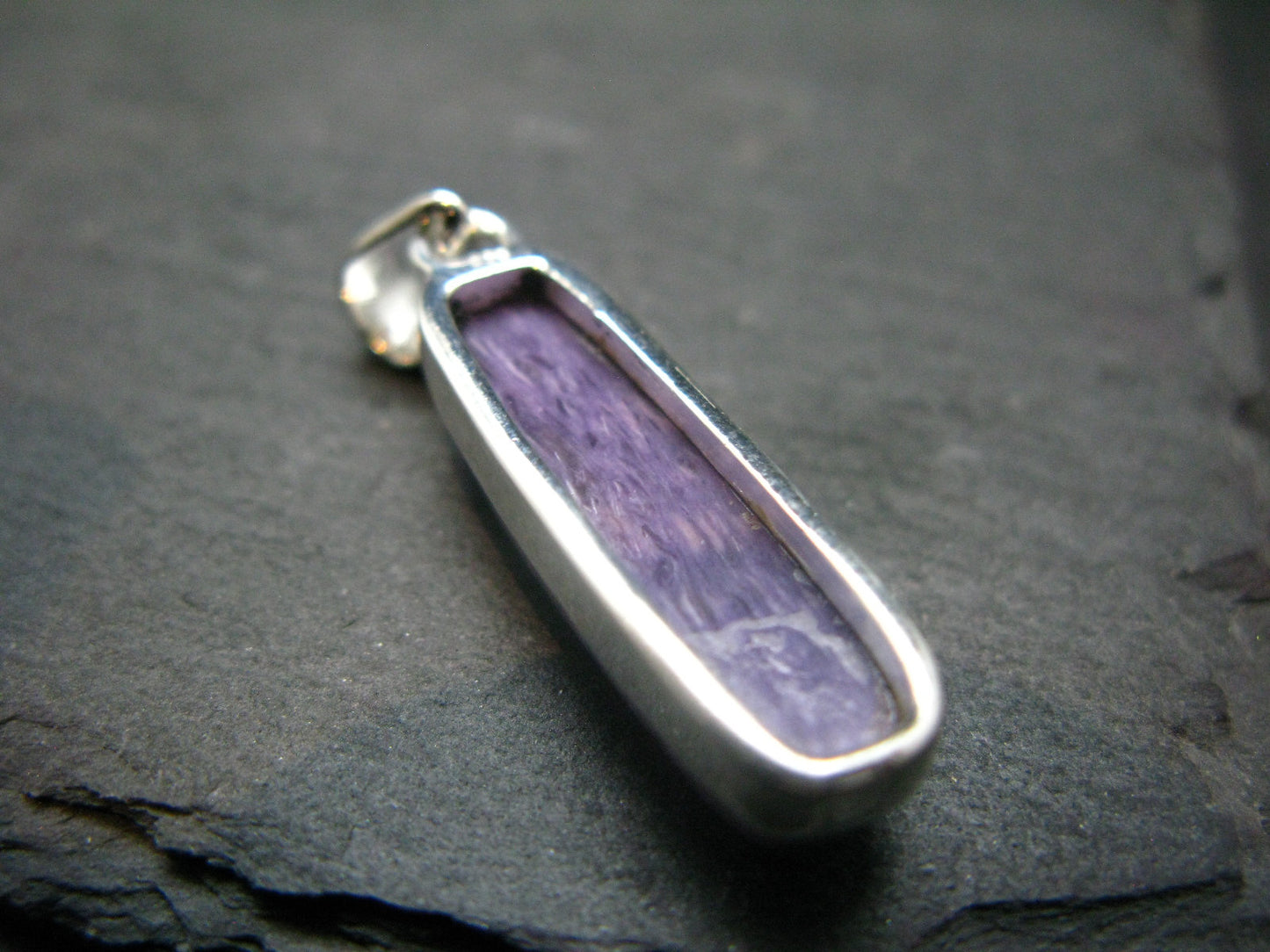 Lilac Stone!!! Stunning Silky Charoite Sterling Silver Pendant From Russia - 1.5" - 4.89 Grams