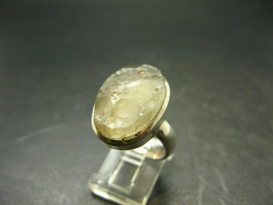 Natural Gem Raw Libyan Desert Glass Tektite Sterling Silver Ring from Libya - Size 9 - 8.9 Grams