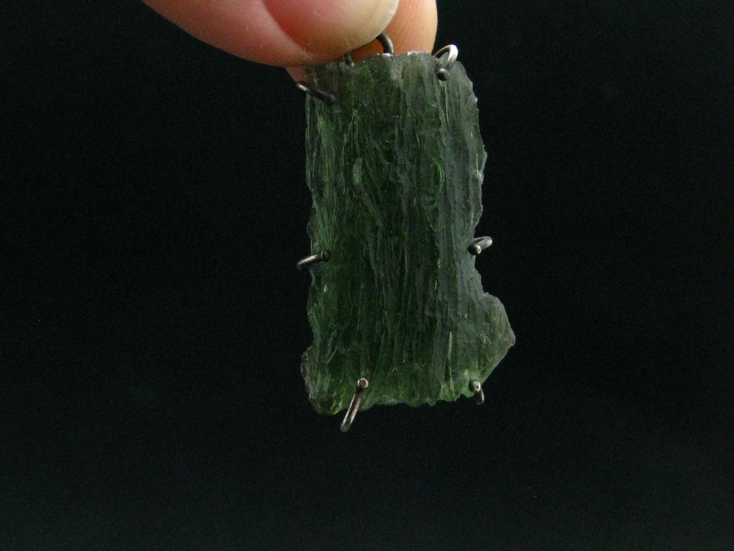Moldavite Tektite Silver Pendant from Czech Republic - 1.6" - 5.68 Grams