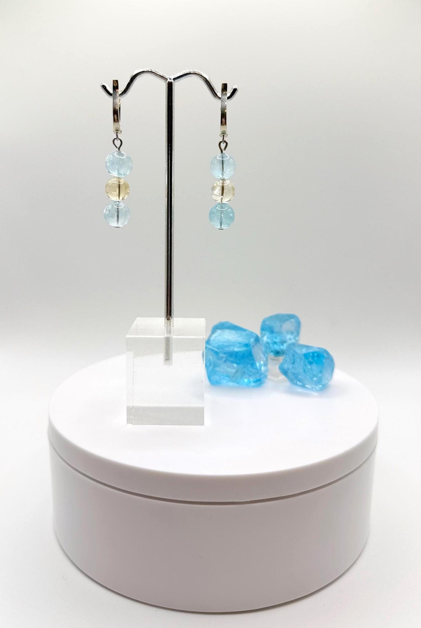Swiss Blue Topaz & Citrine Gemstone Drop Earrings - Weight 8.14 Grams