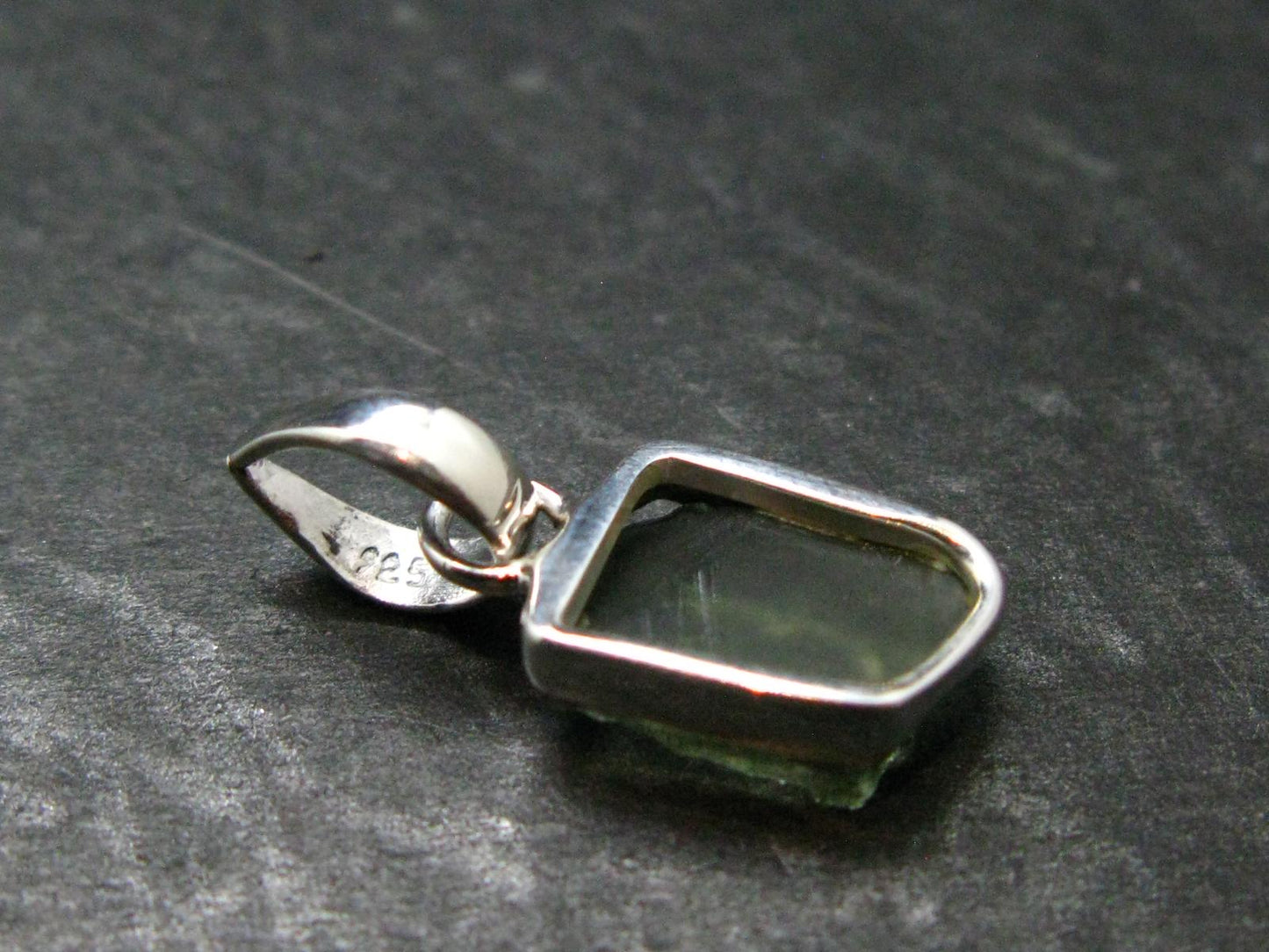 Moldavite Tektite Silver Pendant from Czech Republic - 0.9" - 1.31 Grams
