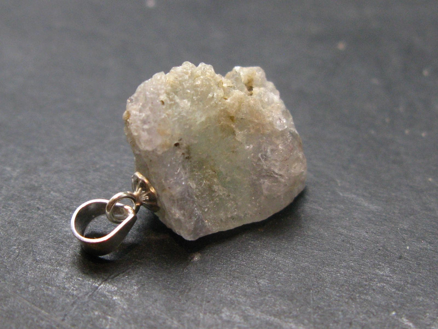 Gray Herderite Silver Pendant from Africa - 0.8" - 2.8 Grams