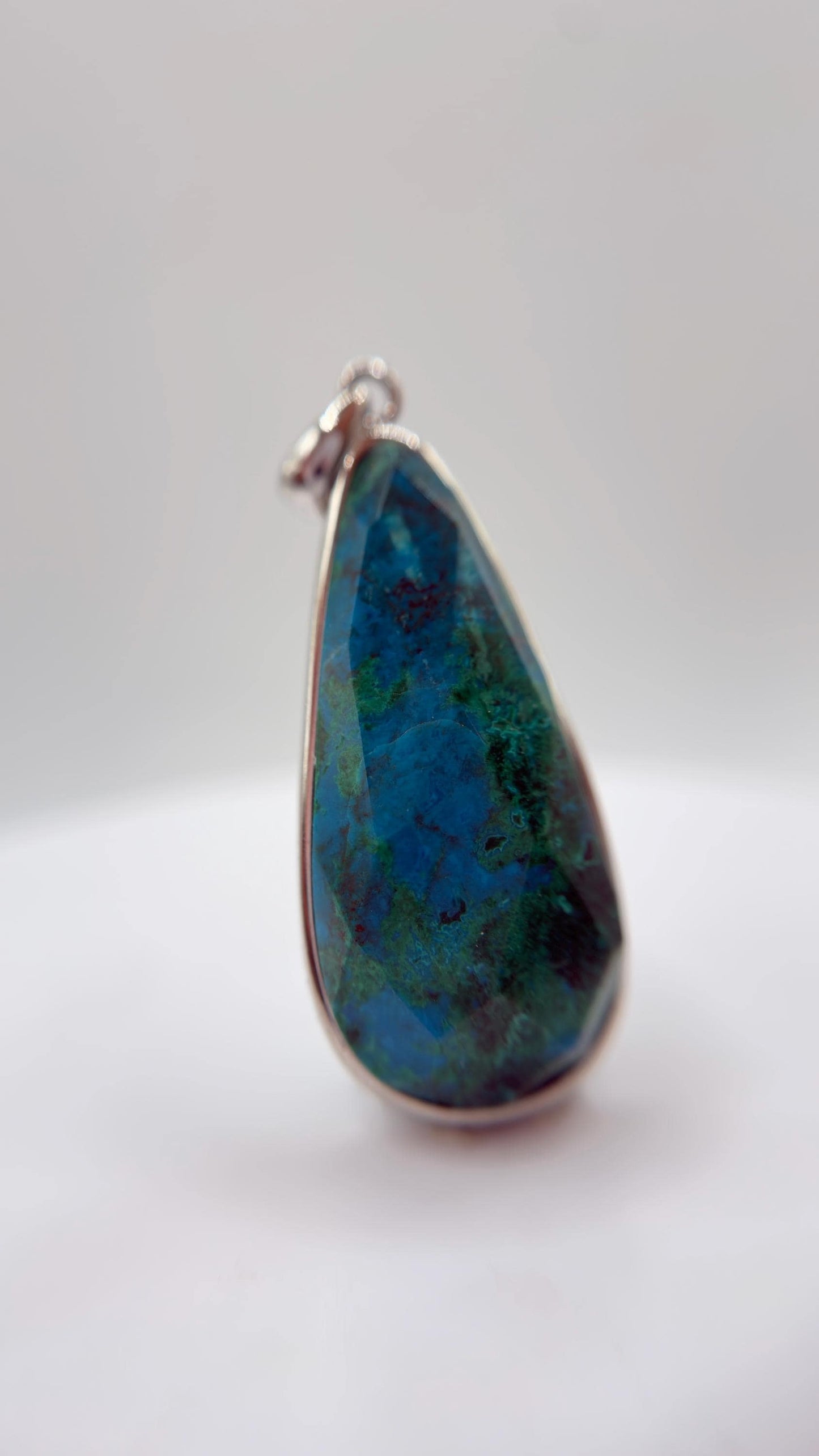 Chrysocolla Pendant Blue Green Gemstone Silver Necklace Natural Stone Statement Jewelry Gift