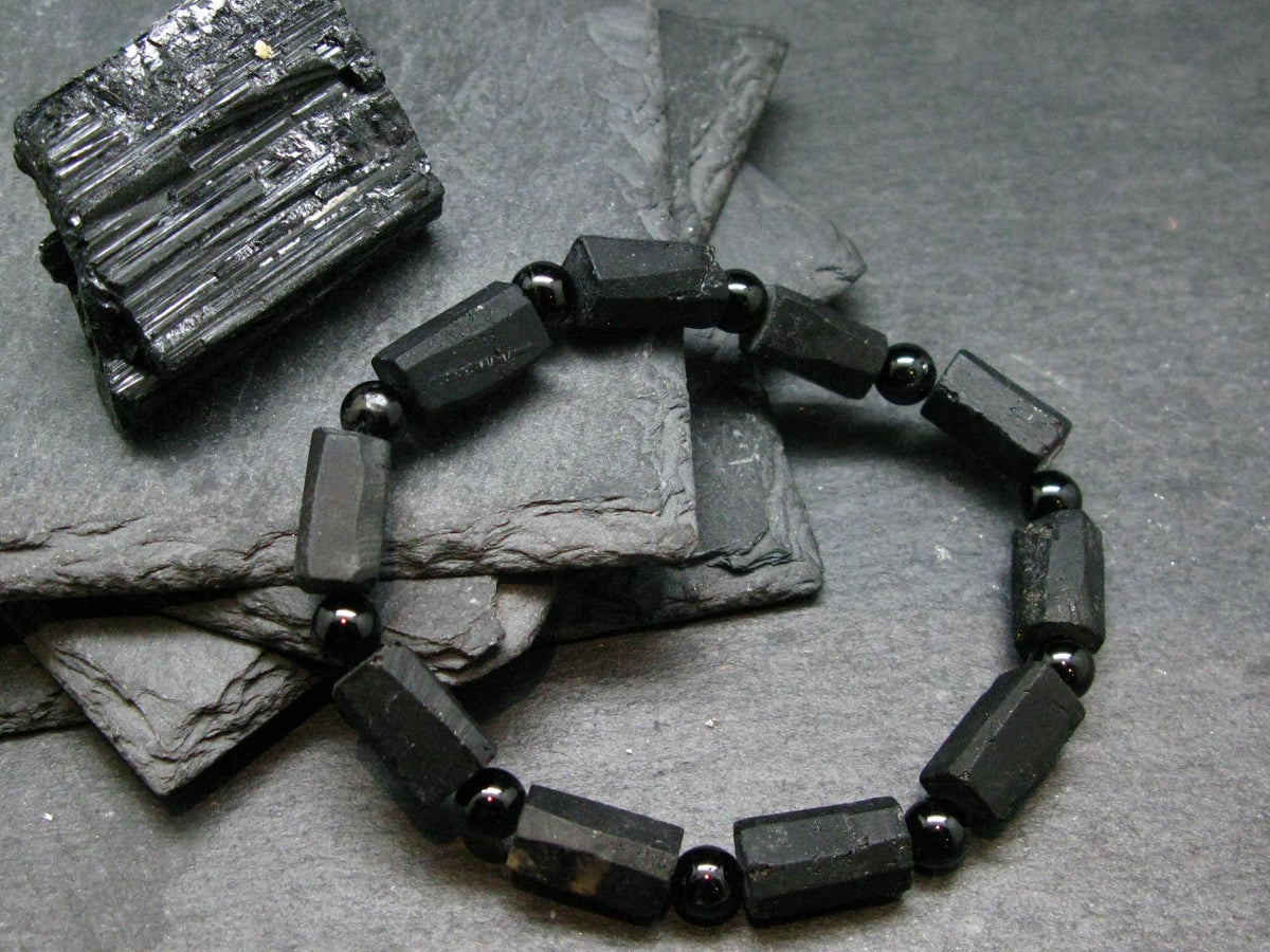 Black Tourmaline Genuine Bracelet ~ 7 Inches ~ 14mm Crystal Beads