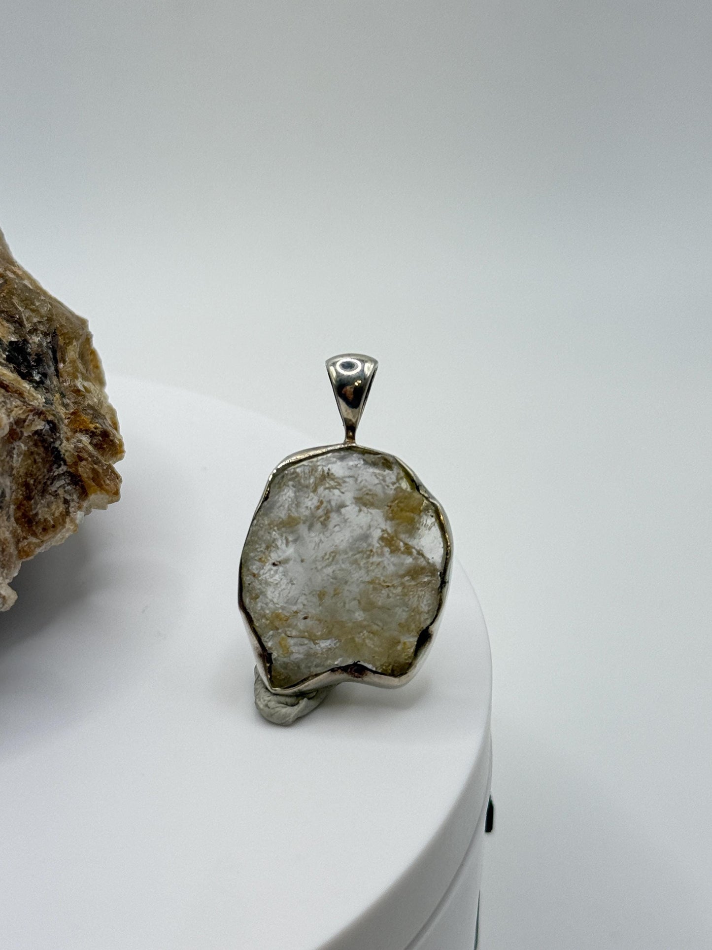 Raw Herderite Pendant – Natural Crystal in Sterling Silver Setting - 3.90g