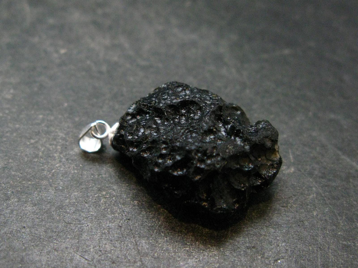 Tibetan Black Tektite Silver Pendant From Tibet - 1.2" - 5.55 Grams