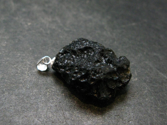 Tibetan Black Tektite Silver Pendant From Tibet - 1.2" - 5.55 Grams