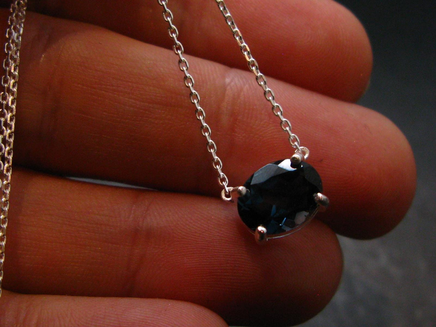 London Blue Topaz Sterling Silver Pendant with CZ From Brazil With Chain - 17" - 2.38 Grams