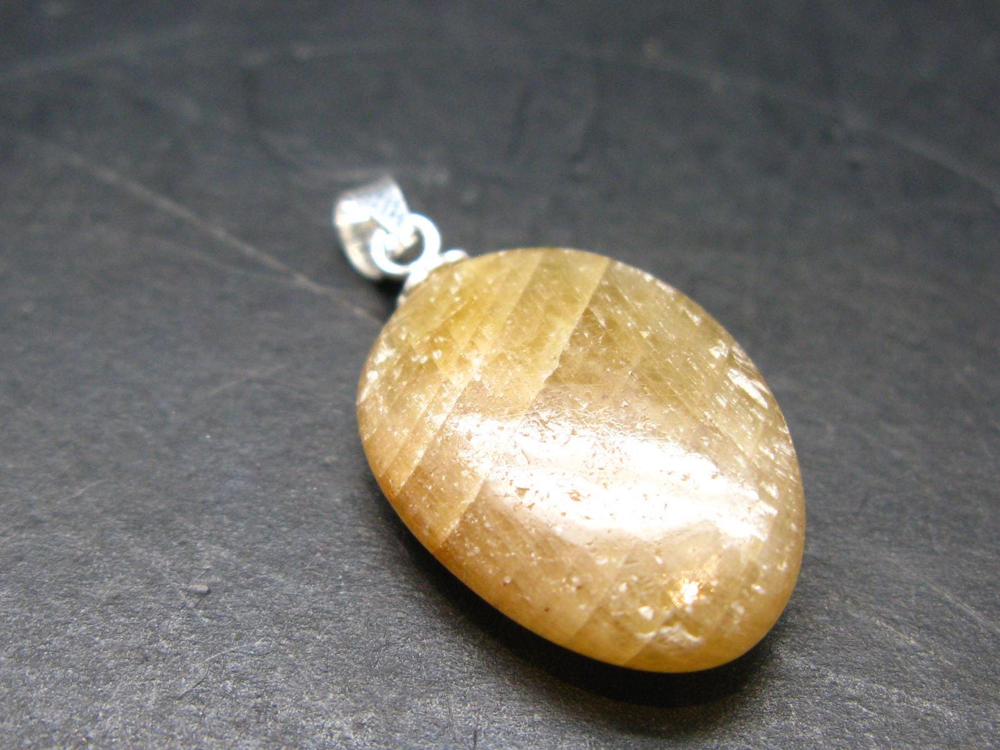 Yellow Sapphire Corundum Polished Crystal Silver Pendant From Sri Lanka - 1.0" - 23.30 Carats