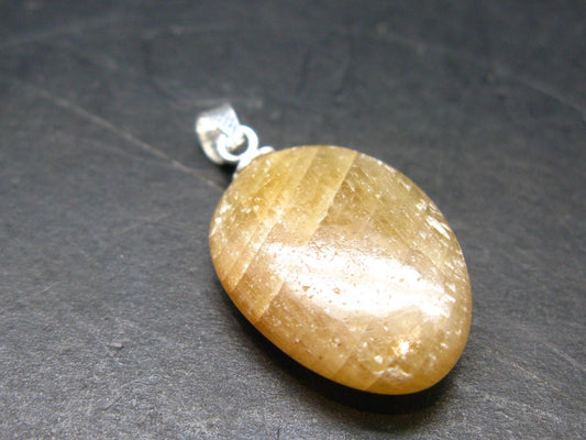 Yellow Sapphire Corundum Polished Crystal Silver Pendant From Sri Lanka - 1.0" - 23.30 Carats