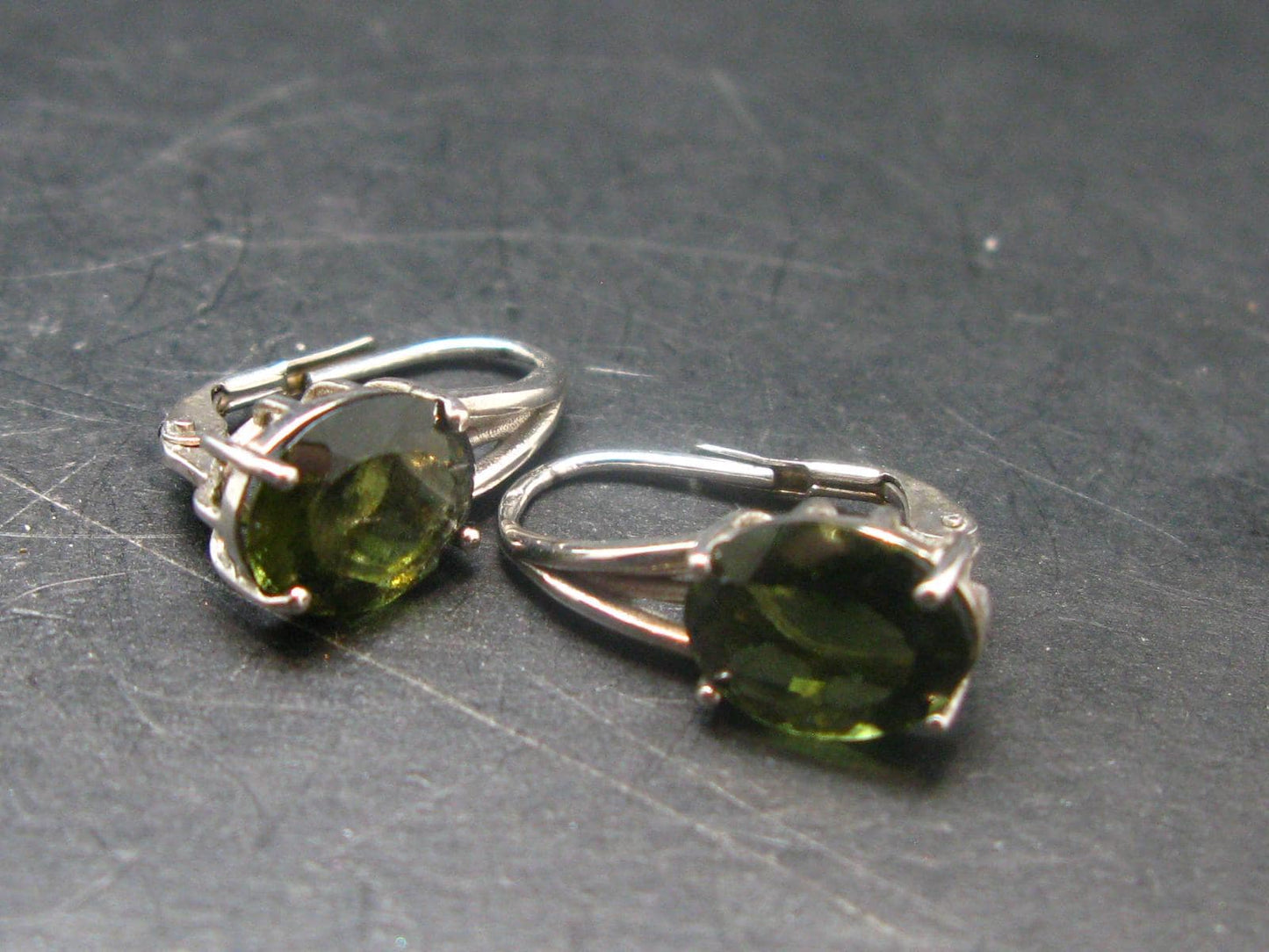 Moldavite Tektite Silver Earrings from Czech Republic - 2.94 Grams