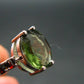 Moldavite Tektite and Red Garnet Silver Ring from Czech Republic - Size 9 - 2.53 Grams