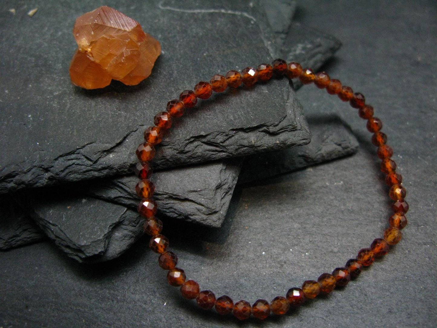 Garnet Hessonite Genuine Bracelet ~ 7 Inches ~ 4mm Facetted Beads