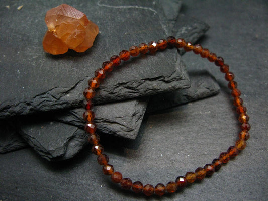 Garnet Hessonite Genuine Bracelet ~ 7 Inches ~ 4mm Facetted Beads