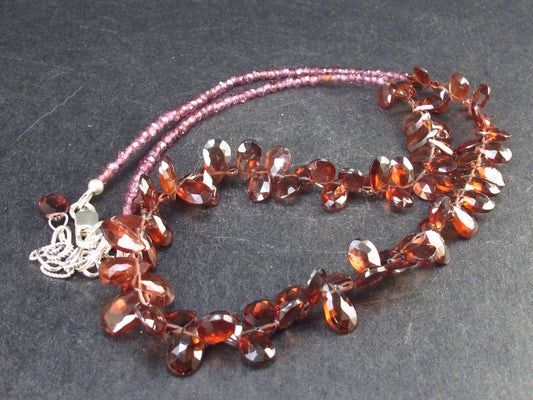 Natural Red Garnet Almandine Teardrop Shaped and Tiny Faceted Bead Necklace - 19.5" - 18.6 Grams