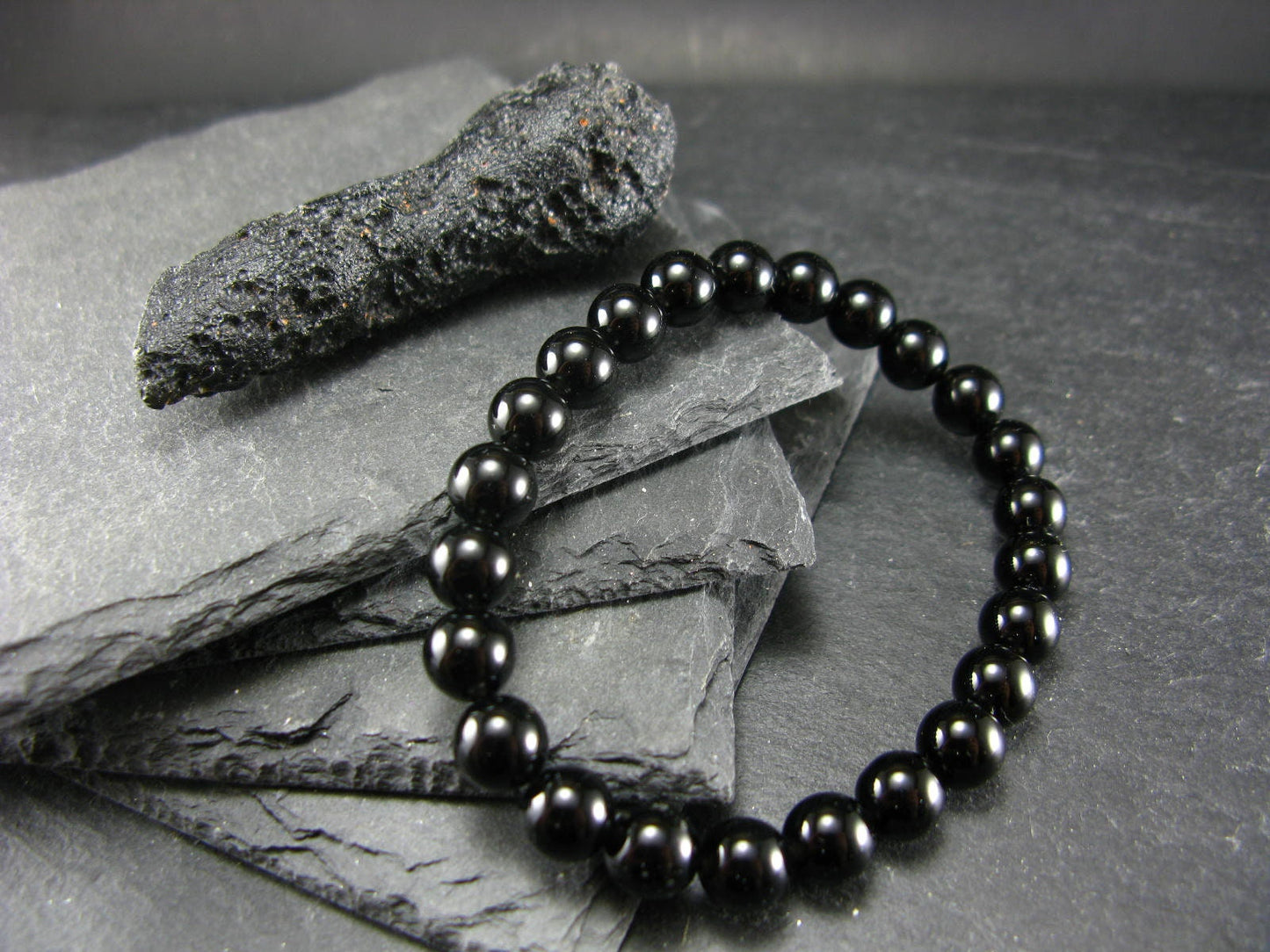 Tibetan Tektite Genuine Bracelet ~ 7 Inches ~ 8mm Round Beads