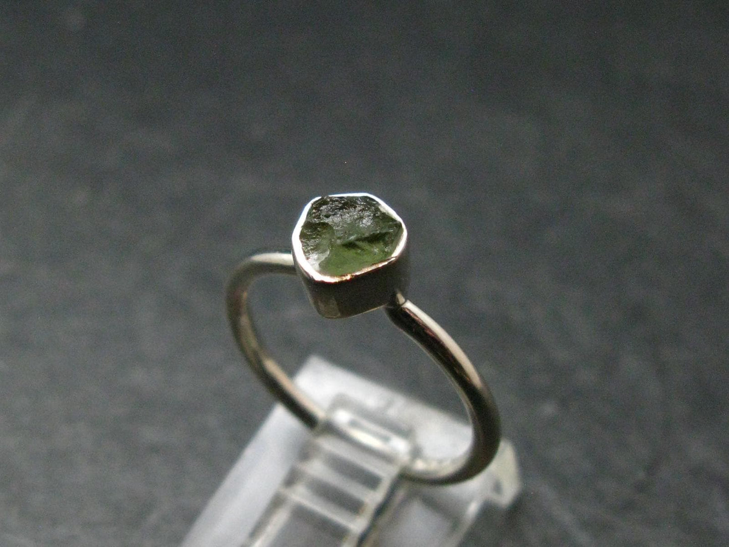 Moldavite Tektite Silver Ring from Czech Republic - 6 Size - 1.91 Grams